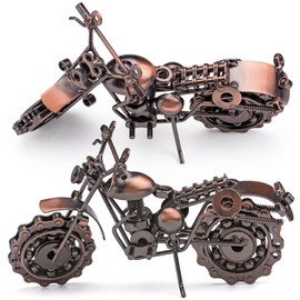 Famgee Creative Retro Metal Crafts Art Motorcycle Model Iron Moto Motorbike Model with Chainwheel Home Decor Ornaments - Copper