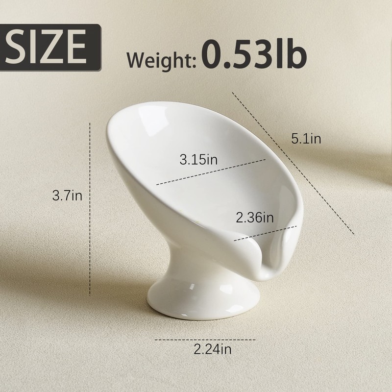 Soap Dish, Soap Holder Self Draining Leaf Shape Ceramic Soap