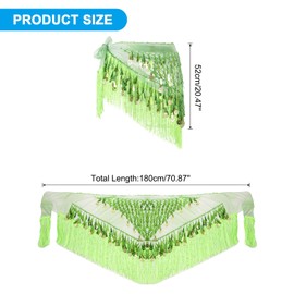 MECCANIXITY Belly Dance Hip Scarf with Tassels Sequins Women's Gradient Triangle Wrap Skirt with Coins for Music Festival Party Costume Performance(Green)