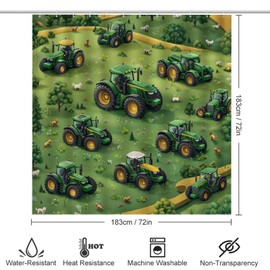 TOWINSFB 4Pcs Rustic Tractor Truck Shower Curtain, Nature Farm Floral Grass Shower Curtain Sets with Toilet Lid Cover, U-Shaped Mat and Non-Slip Rugs, Bathroom Decor Set, 72" x 72"
