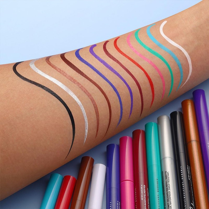 MIRUOKOU Multi-Color Eyeliner 12 Colors Liquid Color Eyeliner, Ultra-Fine, Waterproof