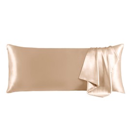 THXSILK 100% Mulberry Silk Body Pillowcase for Hair and Skin Health, Soft and Smooth Pillowcase with Hidden Zipper, Both Sides Premium Grade 6A+ Silk, 1pc (Body Size 20"x54", Beige)
