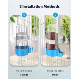 Pawfly Auto Bird Waterer, 2-Pack Cage Dispenser Feeder for Parrots, Hamsters - Small Bird Accessories for Cockatiel, Budgie, Lovebirds (White/Blue)
