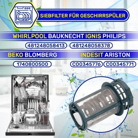 Dishwasher sieve filter diameter 83 mm with original code C00345776 for Indesit for Ariston 1740800500 for Beko for Blomberg 481248058413 for Whirlpool for Bauknecht dishwashers MONTERAL