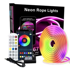 10M/32.8FT Smart LED Strip Waterproof RGB Neon Rope Light with Bluetooth App Voice Control Music Sync with Alexa Google Assistant for Home
