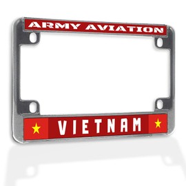 Fastasticdeals Metal Insert Bike License Plate Frame Army Aviation Vietnam Weatherproof Motorcycle Accessories Chrome 4 Holes Solid Insert