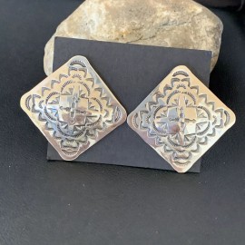 Handmade Womens Southwestern Navajo Sterling Silver Earrings 01666N