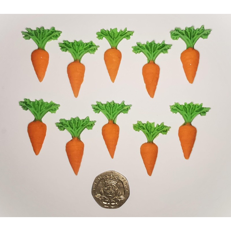 10 Handmade Edible Carrots, Celebration Cupcake Sugarpaste Decorations by Fairie