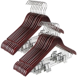 TOPIA HANGER Wooden Suit Hangers with Adjustable Metal Clips (20 Pack), Solid Wood Clothes Hangers, 360° Swivel Hook, Premium Retro Finish Pants Hangers for Clothes Coat, Jeans, Blouse- Cherry CT28M20