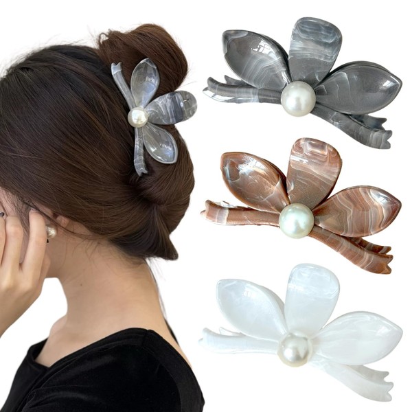 Ypkia 3 Stück Blumen Kunstperlen Haarklammer Groß Set Haarspangen Damen