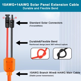 Solar Panel Extension Cable 20FT - MOOKEERF 10AWG+14AWG Solar Wire with Female & Male IP68 Waterproof Connector for RV, Photovoltaic Systems, Home, Boat, Solar Panels, Car