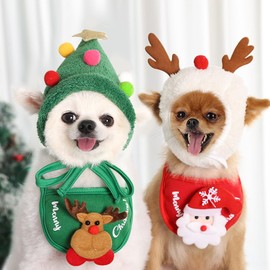 JOERBABU Reindeer Christmas Tree Headwear Hat for Pet Decorations Reindeer Star Pompoms Christmas Dog Headwear Photo Props
