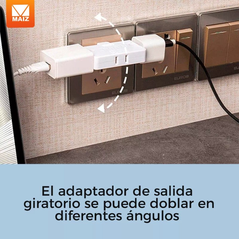 Maíz 3pz Adaptador Enchufe Bisagra Multicontacto Giratorio 180°