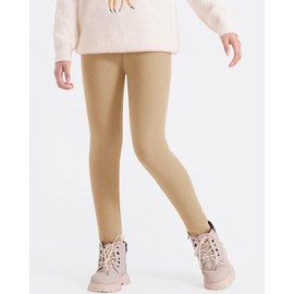 Somaibo Girls Fleece Lined Leggings Thick Winter Warm Cotton Pants Thermal Tights for Kids 10-11 Years Beige