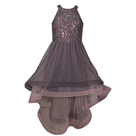 Bonnie Jean Girl's Special Occasion Prom Dress - Grey and Pink Sequin (14)