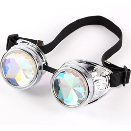Kaleidoscope Goggles for Raves Trippy Psychedelic Steampunk Glasses with Rainbow Prism Diffraction Crystal Lenses