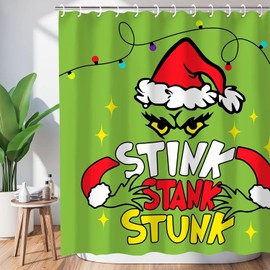 ALINK Christmas Shower Curtain Merry Christmas Shower Curtains Sets Winter Christmas Farmhouse Holiday Polyester Waterproof Fabric Washable Decorative Bathroom Curtain 72" x 72" with 12 Hooks