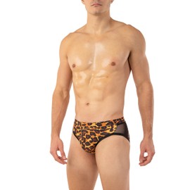 Gary Majdell Sport Men's Bikini Swimsuit with Side Mesh Inserts - Available in Shiny Tricot and Nylon Spandex Prints (Tarzan, M)