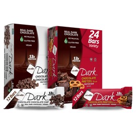 NuGo Dark Variety - Chocolate Pretzel 12 Bars & Chocolate Chocolate Chip 12 Bars, 12g Protein, Vegan, Gluten Free, Non-GMO, Kosher Pareve, 24 Count