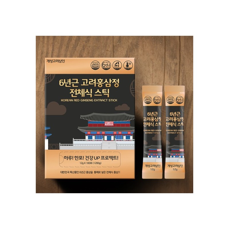 6-Year-Old Korean Red Ginseng Extract Whole Food Sticks 12g, 100