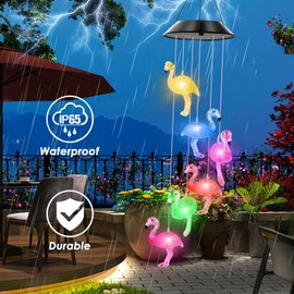 AIONASA Solar Flamingo Wind Chimes,IP65 Waterproof Solar Flamingo Lights with Color Changing LED Solar Wind Chimes, Solar Light LED Black Cover Gift for Christmas Garden Decor Porch Decoration