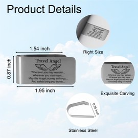 XQLZY Travel Angel Wherever You May Wander Engraved Stainless Steel Car Visor Clip, Funny Angel Safe Travels Driving Gifts for Family Friend Driver Women Men, New Driver Gifts