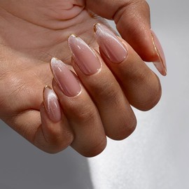 BTArtbox BTArtbox Press On Nails Almond - Cat Eye Press On Nails Medium Fake Nails with 3D Sculpting Metallic Design, Supremely Fit & Glossy Glue On Nails in 15 Sizes for Valentine's Day Gift, Knightshield