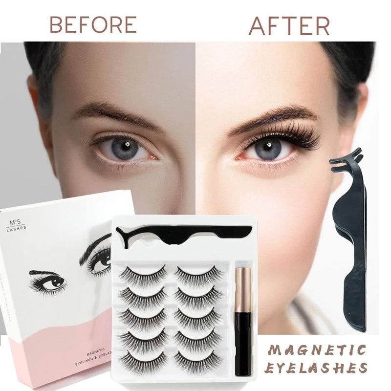 ZXUPOI 5 Pairs of Magnetic Eyelashes, Magnetic Eyelashes with Eyeliner,