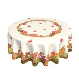 Sweetshow Fall Harvest Watercolor Leaves Table Cloth Thanksgiving Round Tablecloth 60 Inch Autumn Fabric Tablecloth for Holiday Parties Dining Table Living Room Kitchen Decor