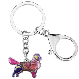LONYOO Cute Golden Retriever Keychain Dog Gifts for Women Girls Enamel Zinc Alloy Pets Keyring Car Key Handbag Charms (Purple)
