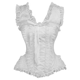 Top Drawer White Brocade & Lace Steel Boned Corset w/Cap Sleeves (Large)