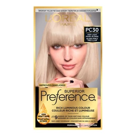 L'Oreal Paris Superior Preference 9 weeks of Luminous Fade-Defying Permanent Hair Dye, PC30 Very Light Pearl Blonde, 100% Grey Coverage, 1 Hair Dye Kit (Packaging May Vary)