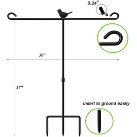 LAIRIES Garden Flag Stand Holder for Double Flags with Bird Garden Flag Stopper and Anti-Wind Clip 37’’H x 30’’W Black Wrought Iron Yard Season Flag Pole for 2 Flags Outdoor