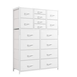 Bepatio 16 Drawers Dresser for Bedroom 57" H Tall Dressers for Bedroom Large Fabric Dressers & Chest of Drawers with Sturdy Metal Frame, Wood Top, Closet, Entryway, Hallway (White)