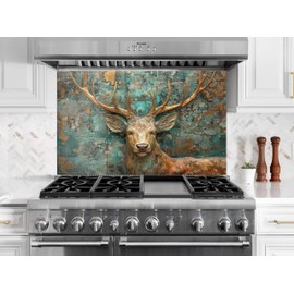 Myphotostation 30Wx24H'' Deer Tempered Glass Backsplash Tempered Glass Backsplash, Glass Splashback For Kitchen, Stove Wall Protector, Cutting Board, Cooker Wall Panel, Stove Back Cover
