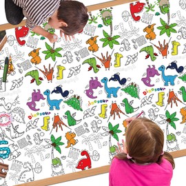 Dinosaur Giant Colouring Table Cloth for Kids,137 * 274cm Dinosaur Colouring Poster Tablecloth Colouring Books Table Cover for Girls Boys School Party Poster Educational Doodle Art Activity Game