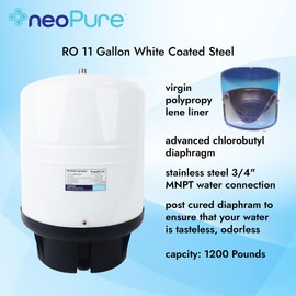 NeoPure 11 Gallon Reverse Osmosis Water Storage Tank, White – Pressurized RO Bladder Tank for Residential Drinking Water Filtration Systems, 15.1 x 20.1 Inches