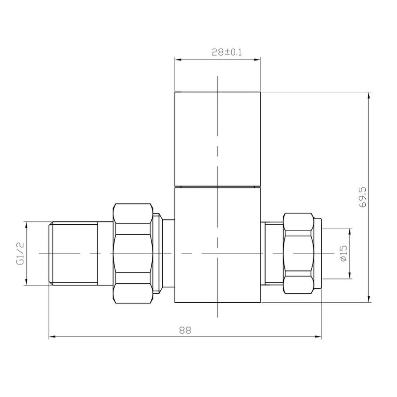 London Taps Square Straight Radiator Valve, Standard 15mm Connection, Chrome