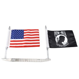 GUAIMI License Plate Flag Mount Double Flag Holder Motorcycle Flags (American Flag + POW MIA Flag)