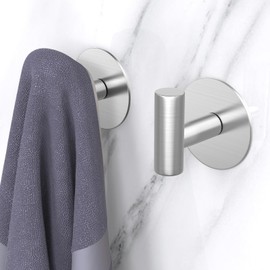 PMMASTO Adhesive Hooks, Matte Stainless Steel Sticky Hooks for Hanging, Self Adhesive Shower Wall Hooks, Towel Hooks Heavy Duty for Bathroom, Bedroom RV and Kitchen (Silver “T ”Shape 4PC-R)