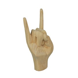 Carved Wooden Rock On Devil Horns Hand Gesture Statue - Natural Brown Finish Home Decor Accent, 8 Inches High - Great for Bookshelf and Table Display