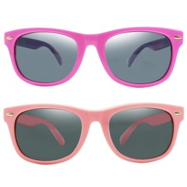 COOLSOME Kids Flexible Polarized Sunglasses for Boys Girls Age 3-10 with Straps (Purple pink+Matte pink 2 pcs)