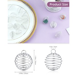 JIALEEY Spiral Bead Cages Pendants, 20 PCs 25x30mm Silver Plated Stone Holder Necklace Cage Pendants Findings for Jewelry Making and Crafting, 25x30mm, Alloy Steel, alloy steel