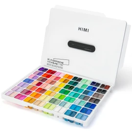 HIMI Gouache Paint Set, 112 Colors x 12g Twin Jelly Cup Design in a Carrying Case, Non-Toxic Paint for Canvas and Paper, Perfect for Artists, Student, Gouache Opaque Painting(White)
