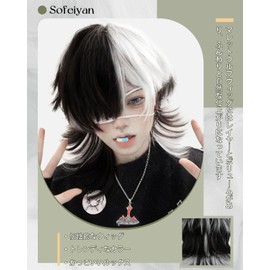 Sofeiyan Men's Wig, Layers Like a Christmas Tree, Excellent Design, Black Wolf, Mallet Wolf, Long, Handsome Natural, Small Face, Harajuku, Imechen Cosplay, Full Wig, Blue Wig, Cosplay, Unisex,