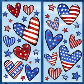 AnyDesign 6 Sheets Patriotic Window Clings Stars Stripes Heart Shape Window Decor Stickers Double-Sided 4th of July Window Decals for Independence Memorial Day School Home Office Party Supplies