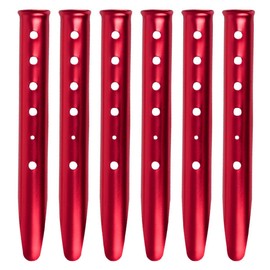 YAPJEB Aluminum Tent Pegs, Lightweight, U-Shaped, Windproof, Sand, Beach, Snow, Beach, Sand, Stake, Camping, Tarp Tension, Set of 6 (Red)