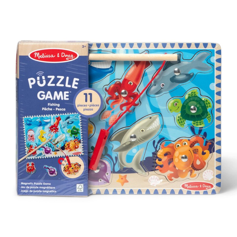 Melissa & Doug Magnetic Wooden Fishing Game and Puzzle With