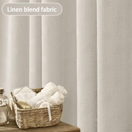 Awellife Linen Shower Curtains for Bathroom Ivory Linen Blend Fabric Cotton Bohemian Mid Century Boho Minimalist Arch 72" L X 72" W