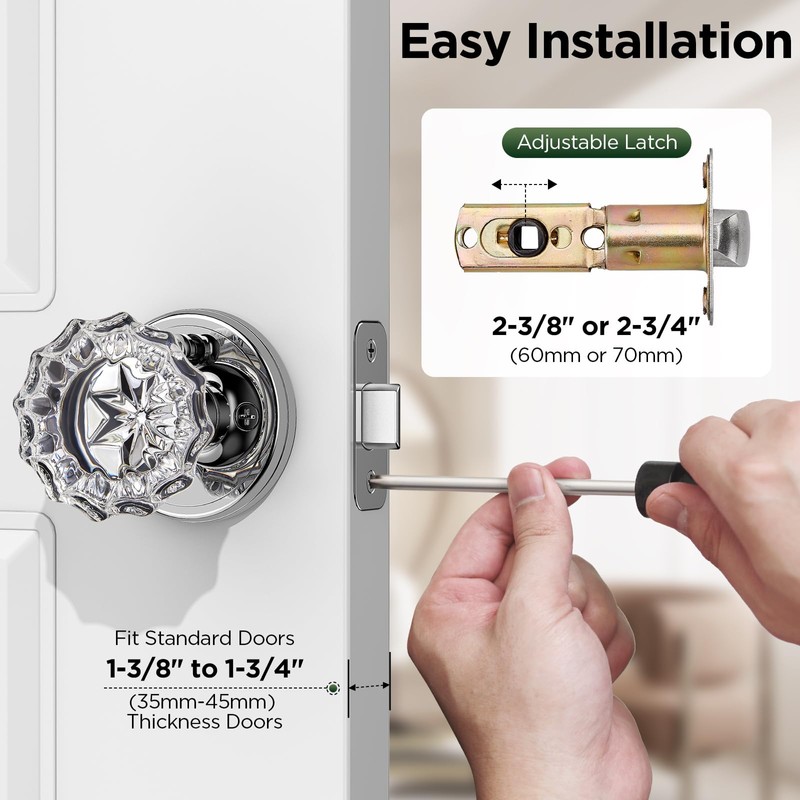MAXECURITY 1 Pack Crystal Door Knob, Rosette Shaped Glass Door